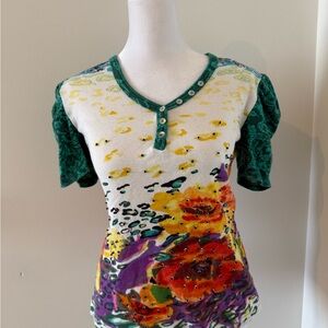 Floral V-Neck Women Top - Multicolor